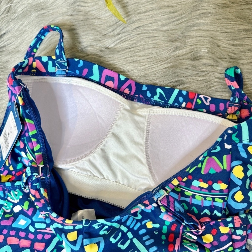 NEW Caribbean Joe Vacation Ready Blue Paisley Ruffle One Piece Swimsuit Sz 8 - Picture 6 of 12